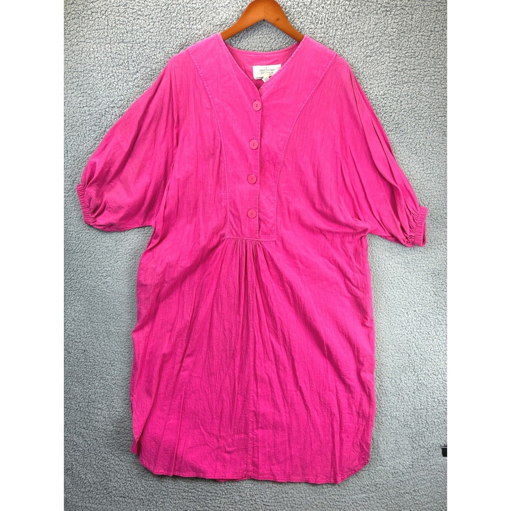 David Brown Kaftan Dress Womens OS Pink Bohemian Vintage 80s Cotton Relaxed Fit